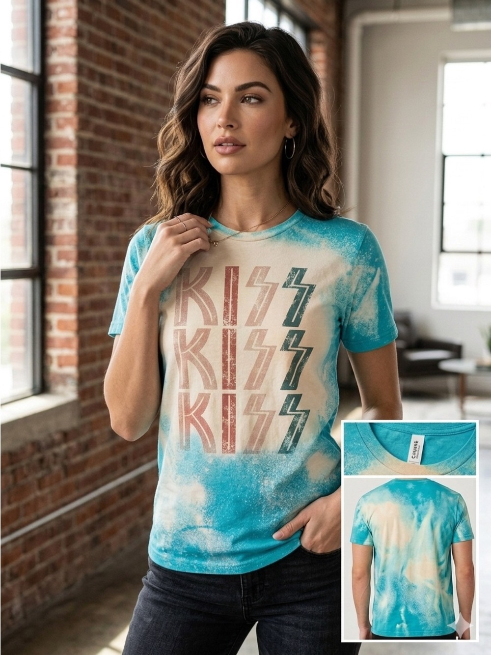 Bella Canvas Blue Tie-Dye KISS Graphic Tee